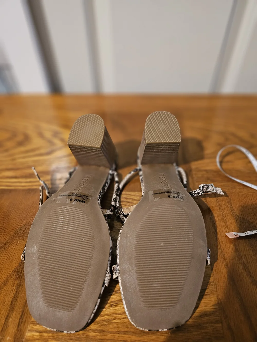 Report Snake-Print Strappy Block Heel Sandals - Black & White Sz8